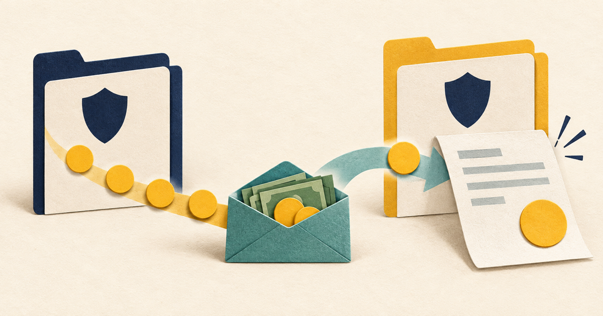 Paper-cut illustration of two health-plan folders, a medical bill, and an HSA reserve bridging the gap.